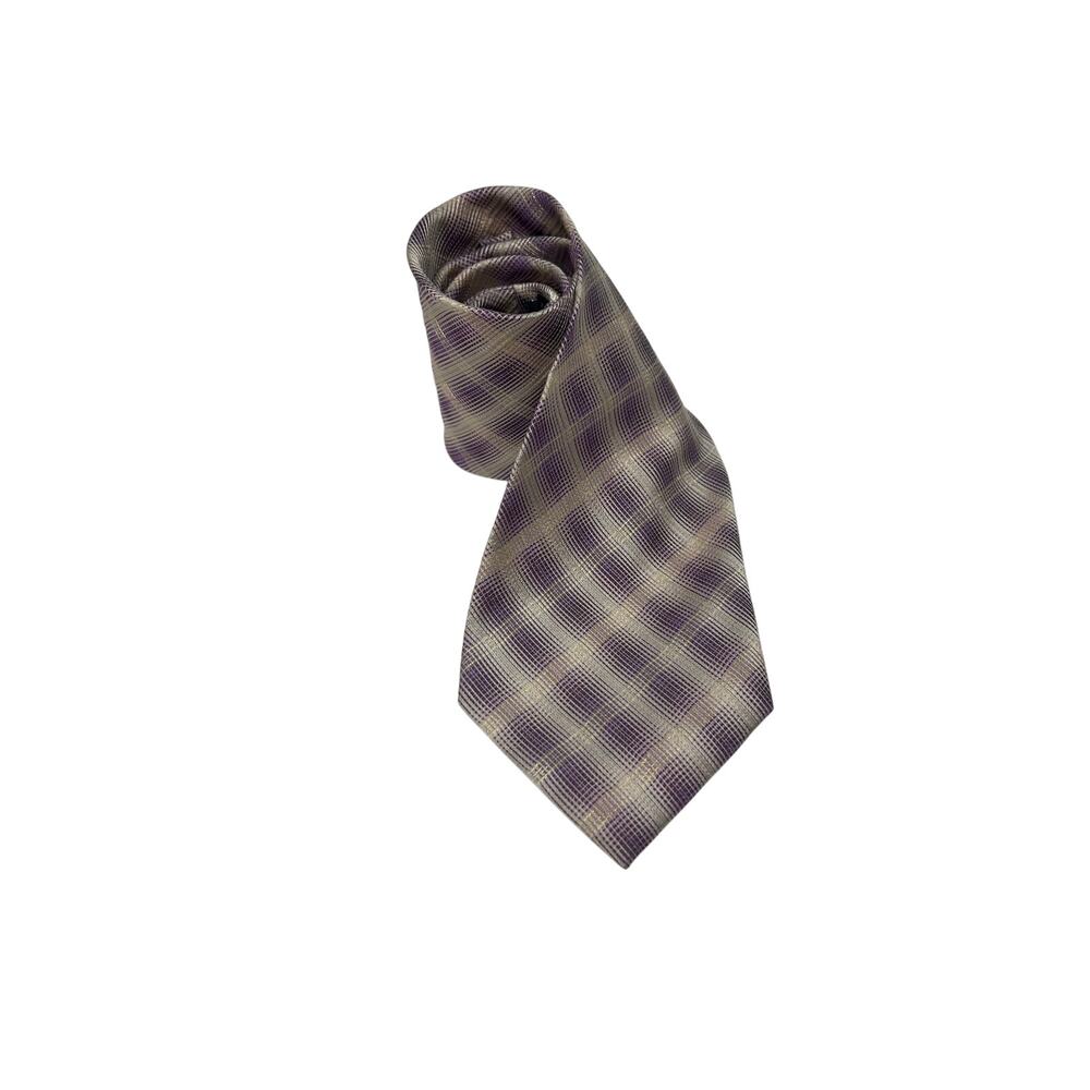 Angelino Silk Twill Tie Purple Plaid Subtle Shimmer Made in Italy